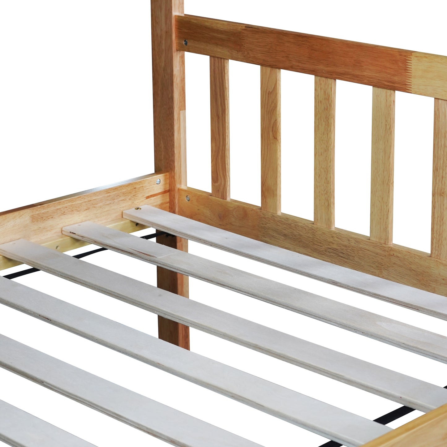 Twin Over Twin Rubber Wood Bunk Bed with Trundle, Convertible into 2 Twin Size Beds, Twin Size Bunk Bed with Ladder and Safety Guardrails,Natural