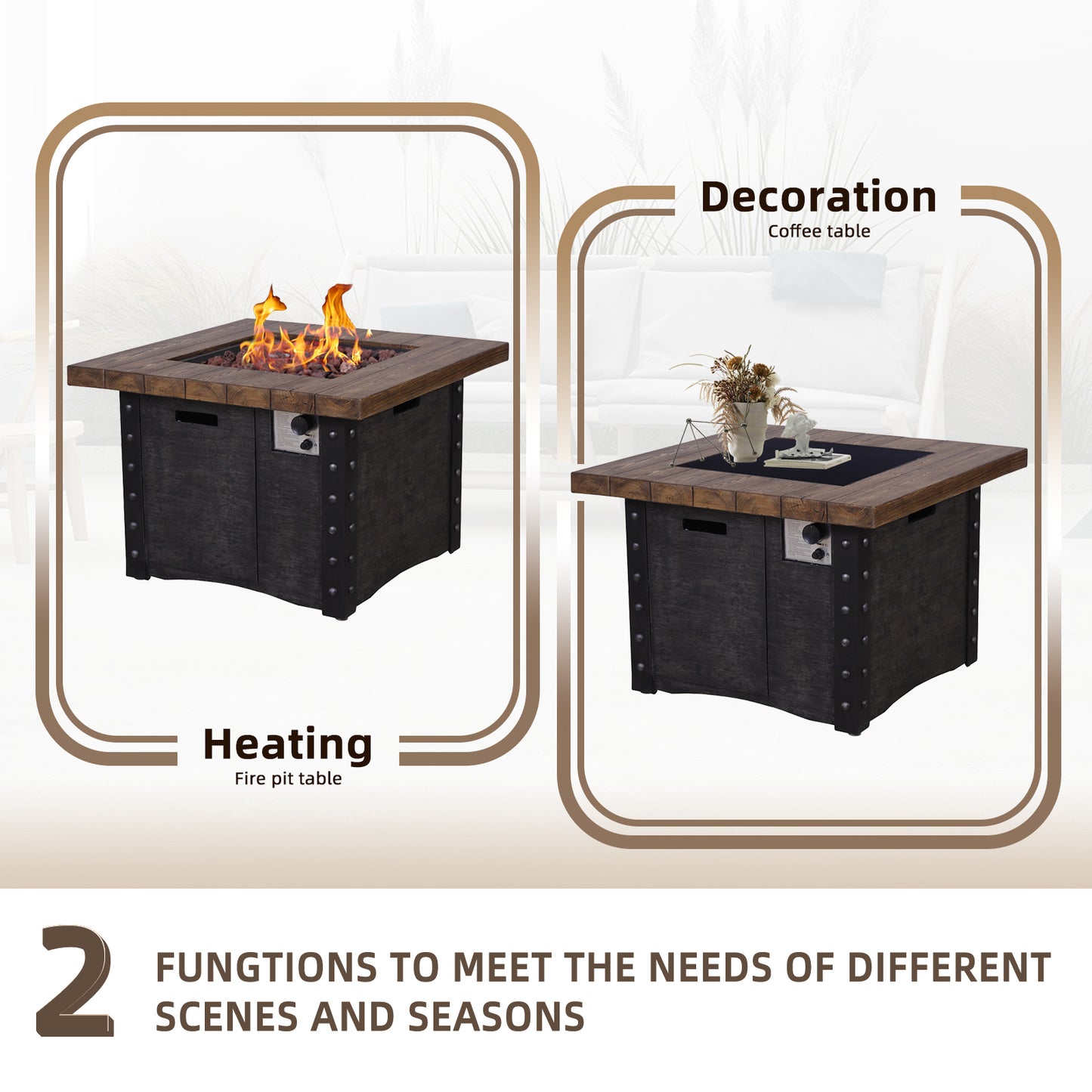 Good Product 50,000 BTU Outdoor Gas Fire Table , Faux Woodgraine table top Fire Pit