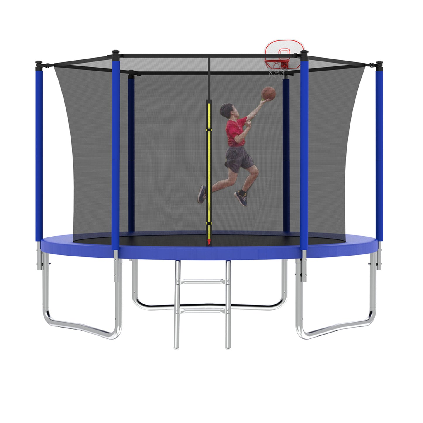 10FT Trampoline for Kids,  Basketball Hoop and Ladder, Outdoor Kids Trampoline with Safety Enclosure,Fast Assembly for Backyard Fun,ASTM Approved