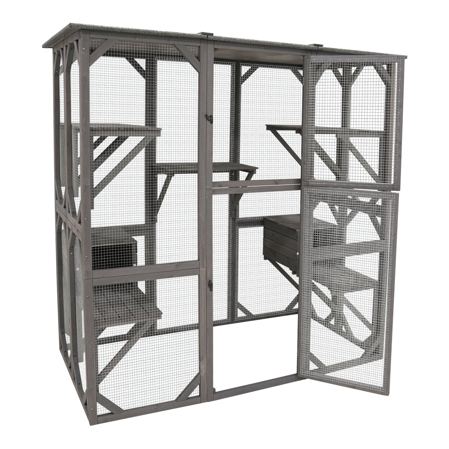 Catio Outdoor Cat Enclosure Cat Catio Cat House, Cat Cage Condo Indoor Playpen Kitty House Shelter with Multi Platforms, Waterproof Roof, Pull-Out Tray (71.3" L x 38.4" W x 70.7" H)