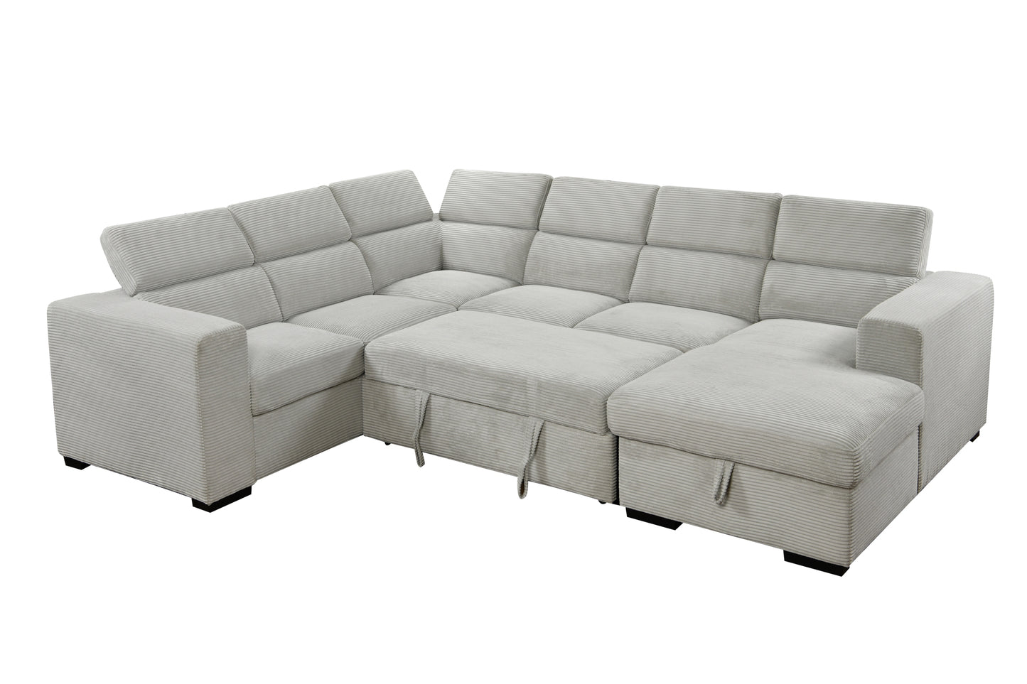 123" Oversized Modern U-Shaped 7-seat Sectional Sofa Couch with Adjustable Headrest, Sofa Bed with Storage Chaise,Pull Out Couch Bed for Living Room ,Light Gray