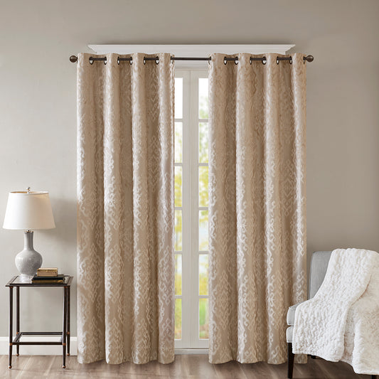 Knitted Jacquard Damask Total Blackout Grommet Top Curtain Panel(Only 1 Pc Panel)