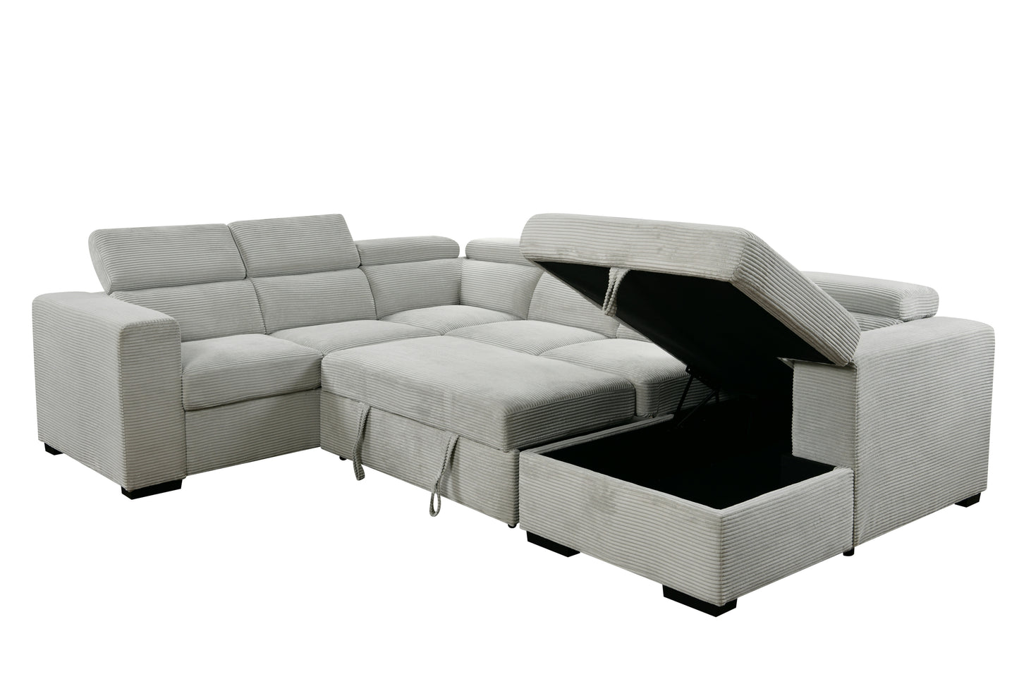 123" Oversized Modern U-Shaped 7-seat Sectional Sofa Couch with Adjustable Headrest, Sofa Bed with Storage Chaise,Pull Out Couch Bed for Living Room ,Light Gray