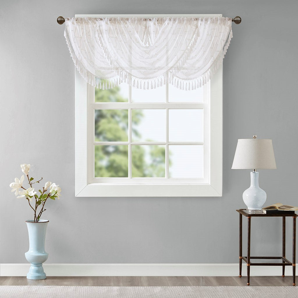 Diamond Sheer Embroidered Waterfall Valance White 38x46'