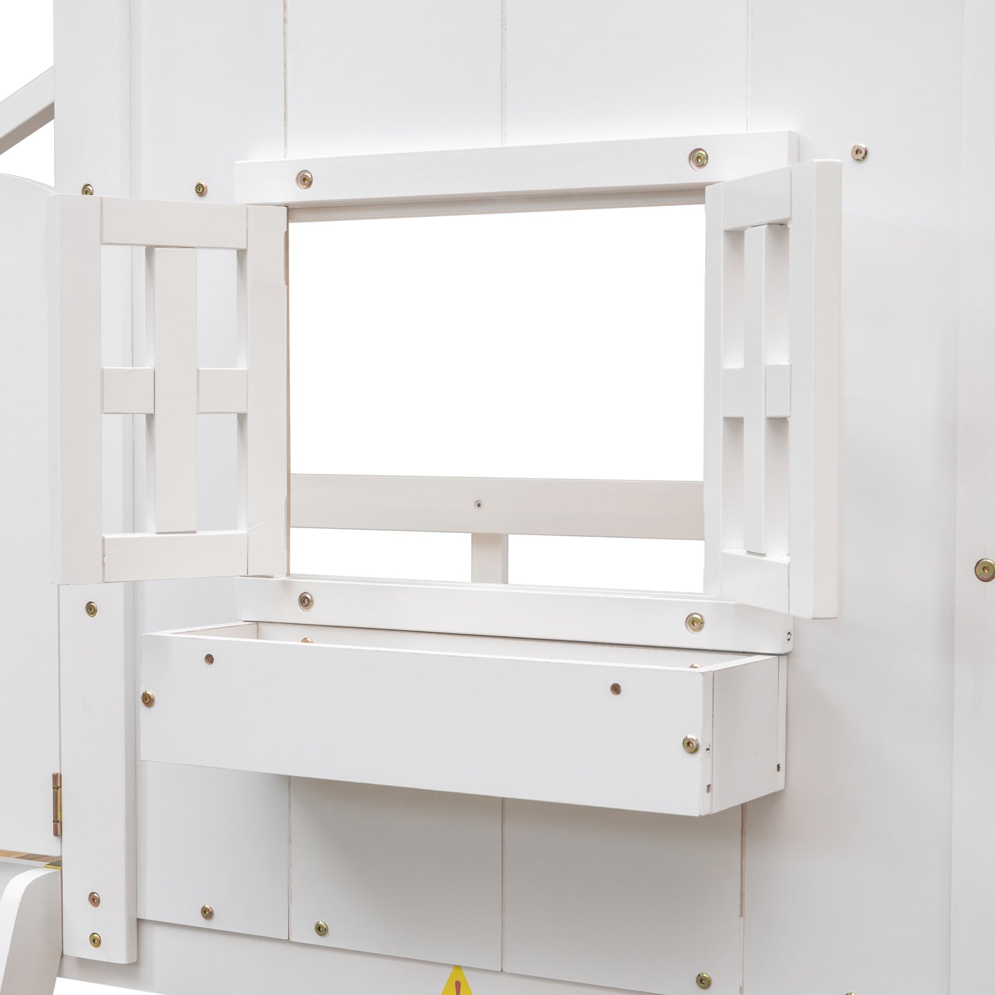 Twin over Twin House Bunk Bed with Roof , Window, Window  Box, Door , with Safety Guardrails and Ladder,White