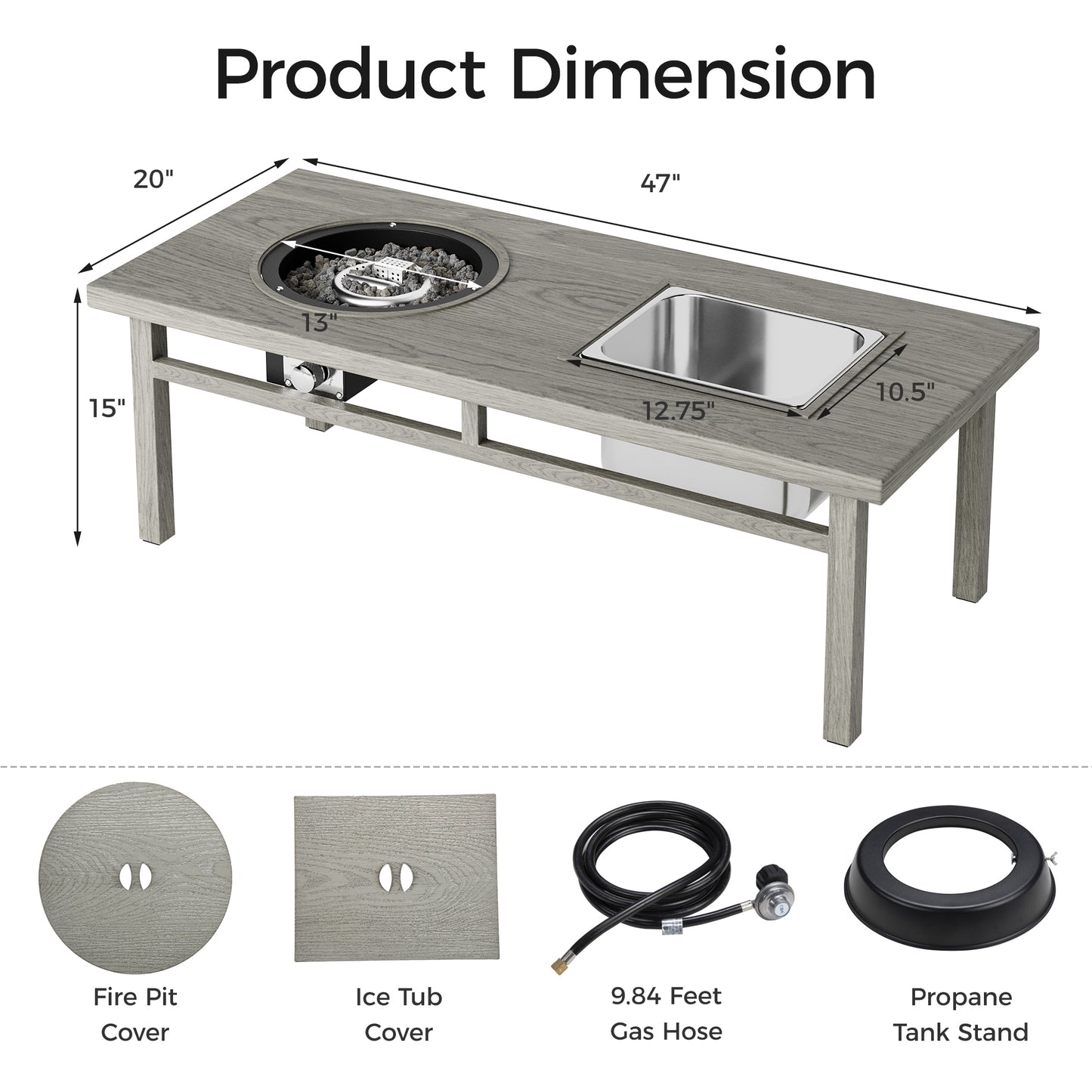 3-in-1 Coffee Table with Ice Bucket and Fire Pit  - Gray