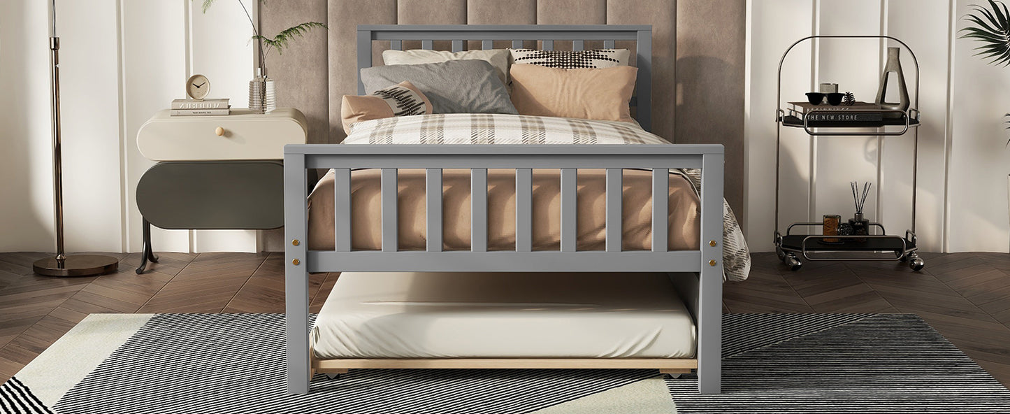 Twin Bed with Trundle, Platform Bed Frame with Headboard and Footboard, for Bedroom Small Living Space,No Box Spring Needed,Grey(Old SKU:W50422210)