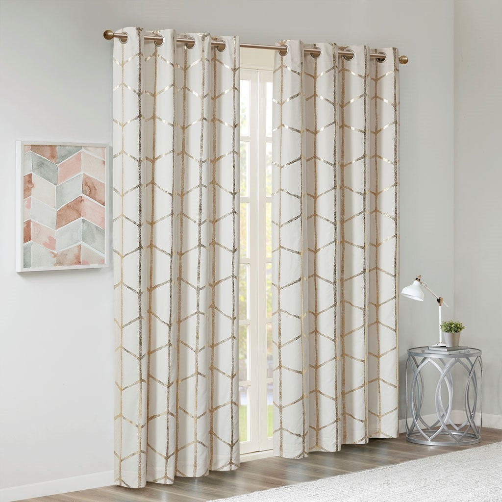 Total Blackout Metallic Print Grommet Top Curtain Panel(Only 1 Pc Panel)