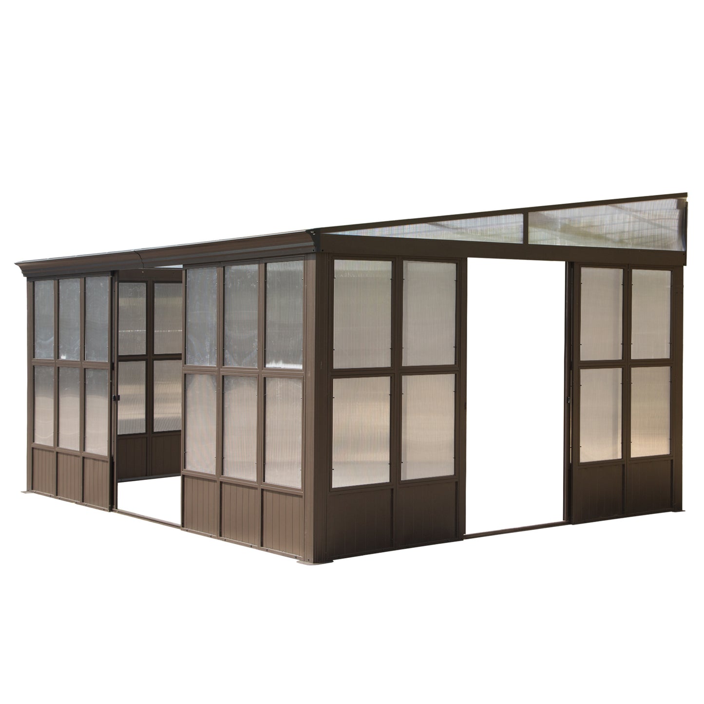 12x16FT All Season Sunroom, Outdoor Permanent Wall Mounted Solarium with Detachable Polycarbonate Windows, Aluminum Lean to Gazebo Sun Room with 2 Lockable Sliding Doors for Garden Patio Deck