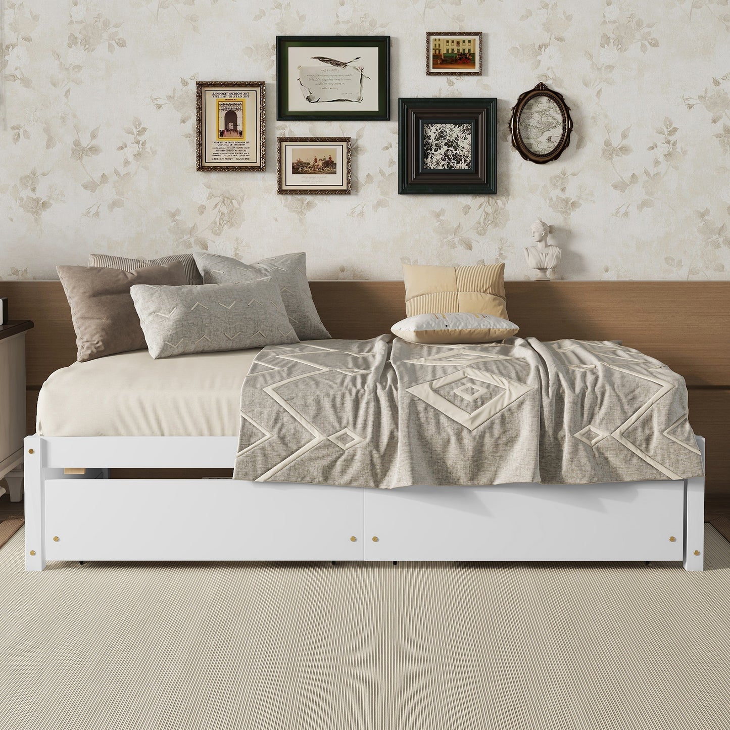 Twin Bed with 2 Drawers, Solid Wood, No Box Spring Needed ,(Old SKU:W50422209)