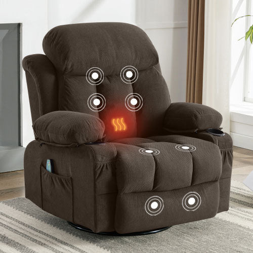 Swinging recliner massage heated sofa, with USB and 2 cup holders in side pockets, PackageA+B (Brown  )