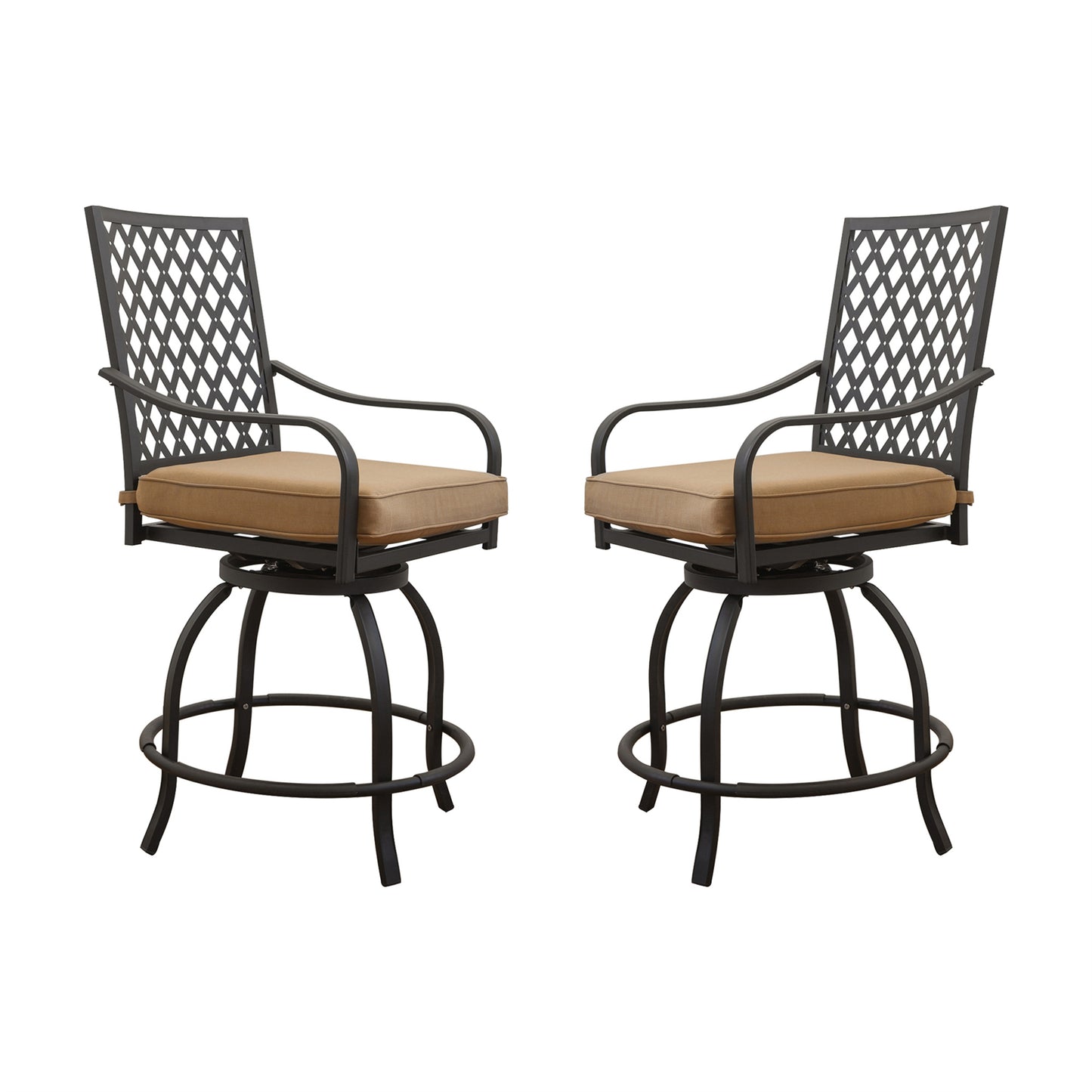 Outdoor Living Swivels Bar Stools, Outdoor Bistro Set for Garden Balcony Backyard Deck, High Bar Chairs with Seat Cushion,Khaki(2 Chairs)