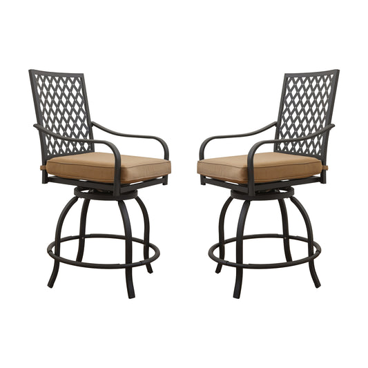 Outdoor Living Swivels Bar Stools, Outdoor Bistro Set for Garden Balcony Backyard Deck, High Bar Chairs with Seat Cushion,Khaki(2 Chairs)