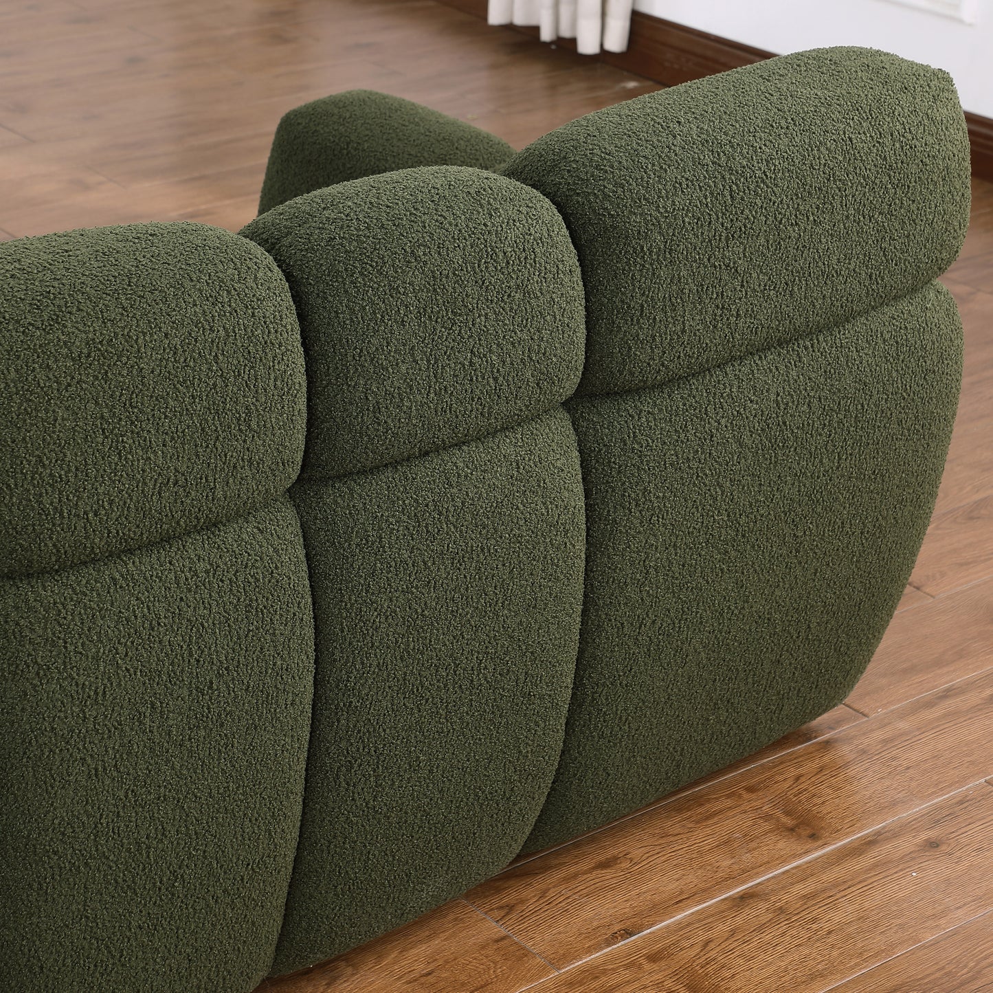 64.96 length ,35.83" deepth ,human body structure for USA people,  marshmallow sofa,boucle sofa ,2  seater, olive green  BOUCLE