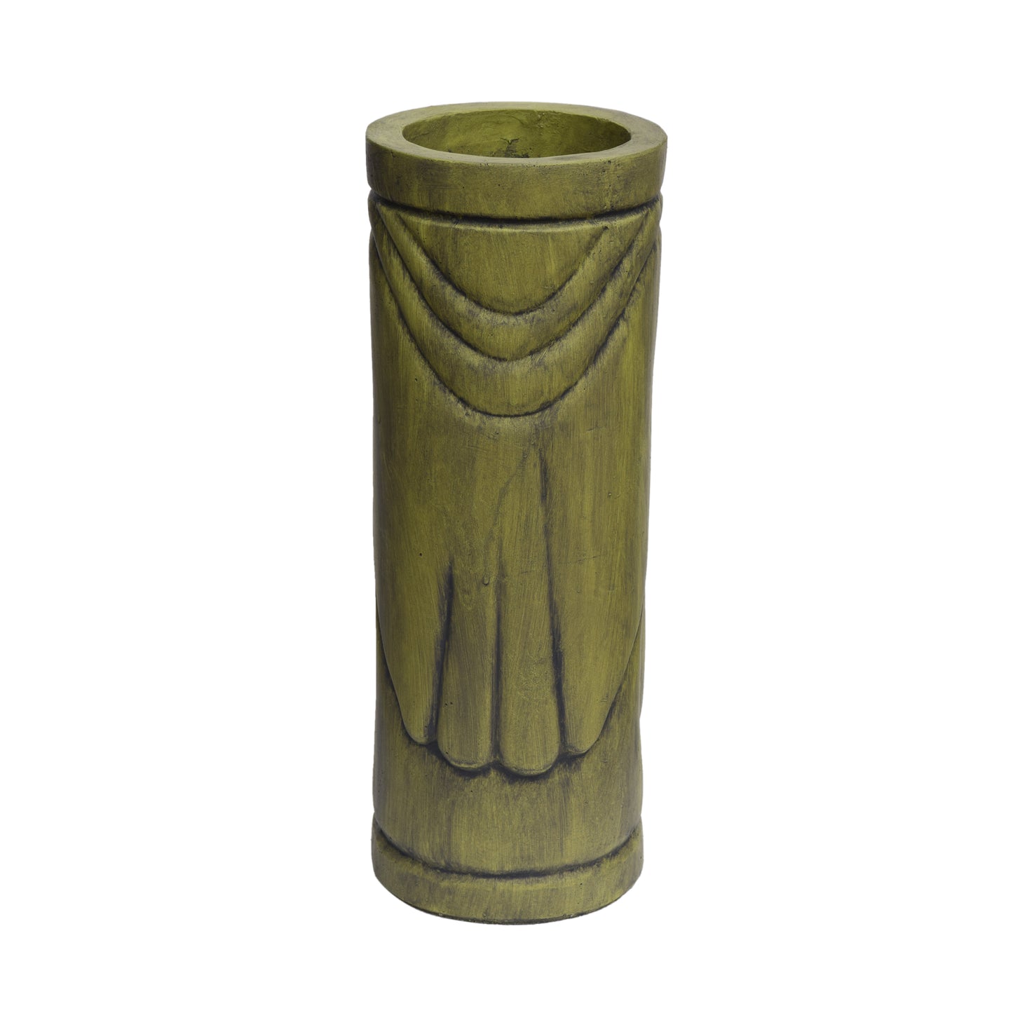 Stone Statue Urn Planter, Decorative Face Plant Pot, Antique Green Finish