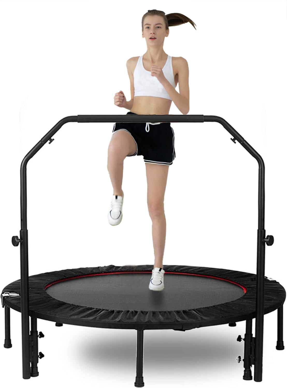 48" Foldable Mini Trampoline Max Load 300lbs, Fitness Rebounder with Adjustable Foam Handle, Exercise Trampoline for Adults Indoor/Garden Workout, Xmas Christmas Gift