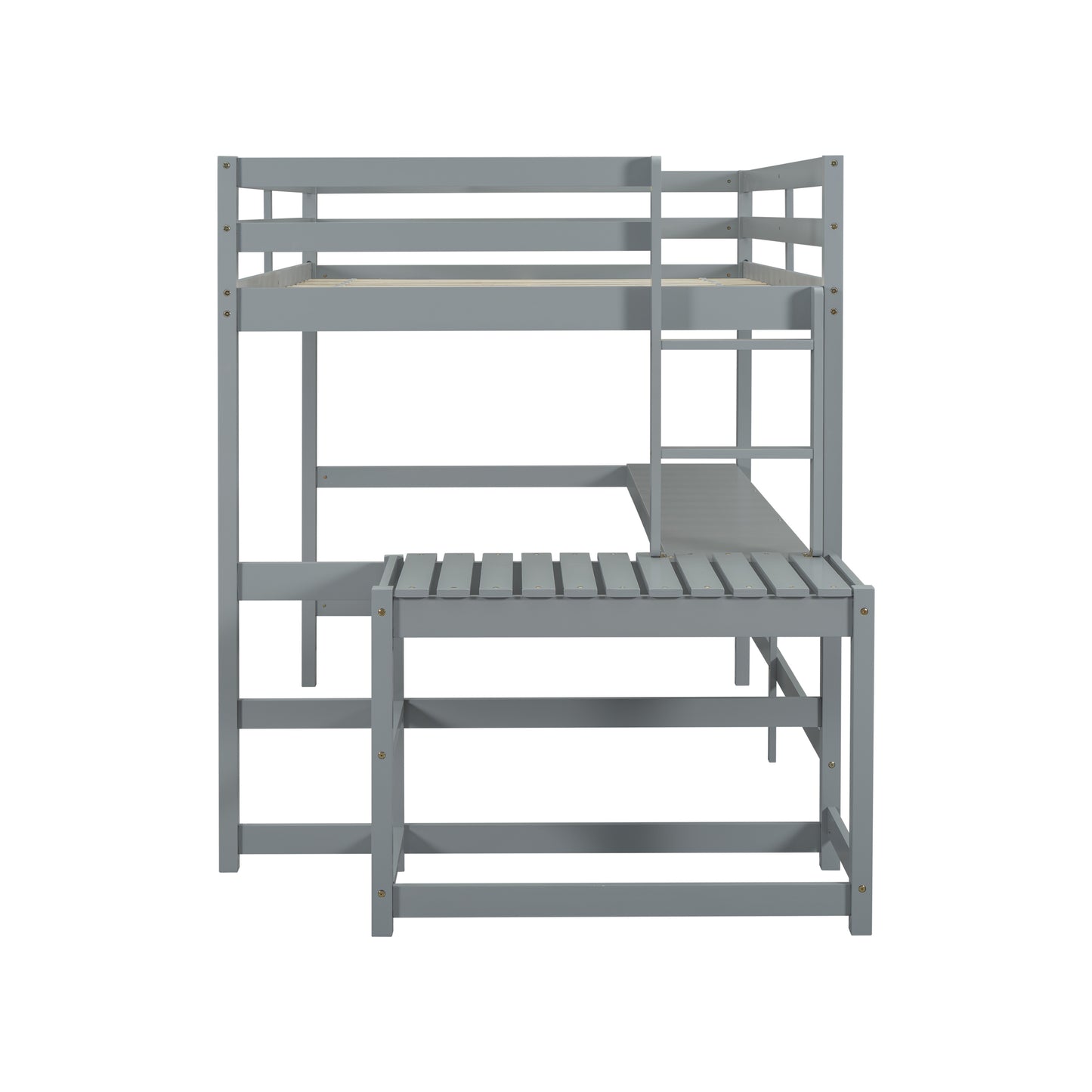 Full Size High Loft Bed with Built-in Desk, Ladder Platform, Ladders, Guardrails ,Grey