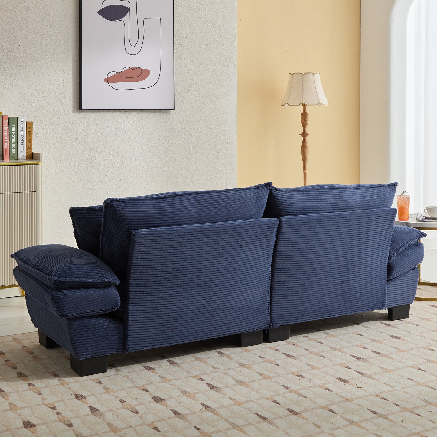 Corduroy Sofa Sleeper Couch Loveseat Sofa with Pillows Comfy Upholstered Deep Seat Sofa for Bedroom,Living Room,Apartment,Office,Dorm-Blue Corduroy