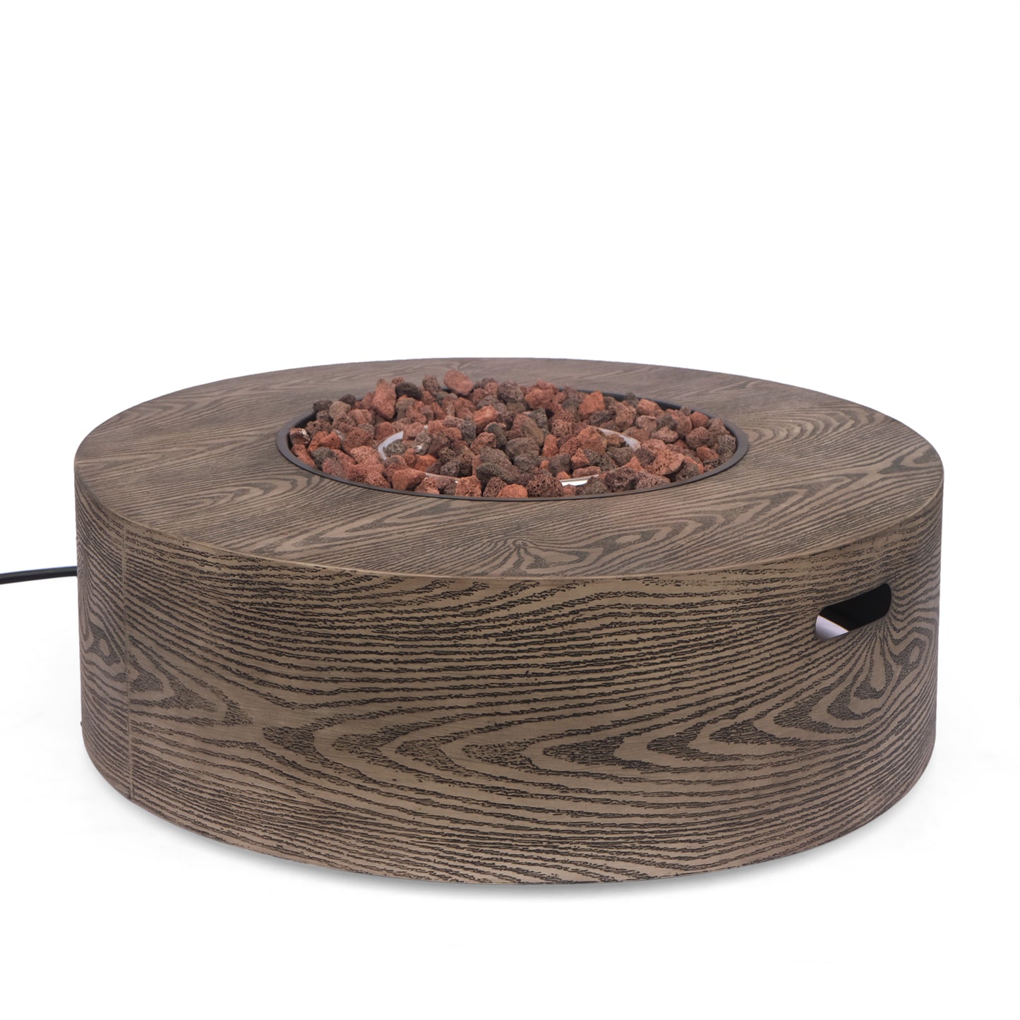 AIDAN ROUND IRON FIRE PIT - 50,000 BTU TANK OUTSIDE