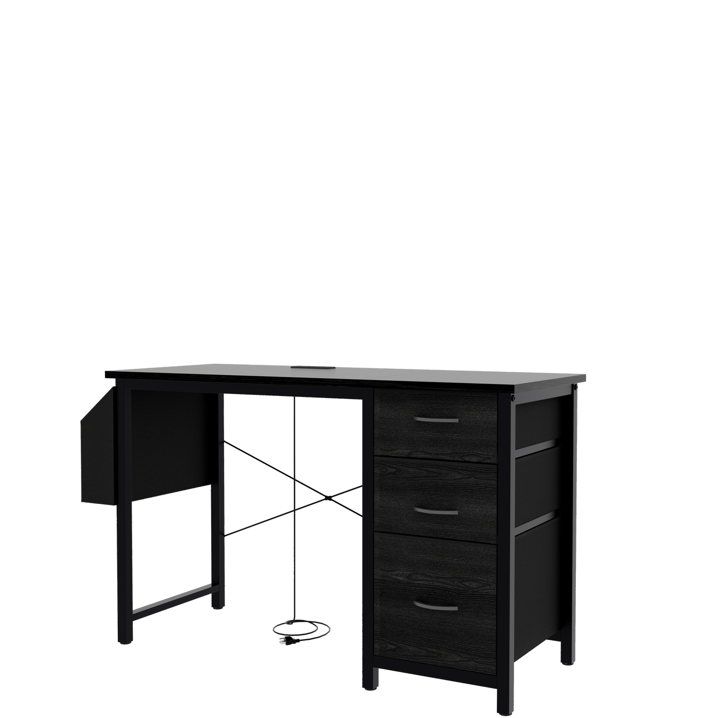 47"office desk with power outlet,3 drawers,Large Side Pocket, Desk Easy to Assemble,Frame stability Reversible,  for home desk, computer desk, game table,Writing desk,Vanity table, black