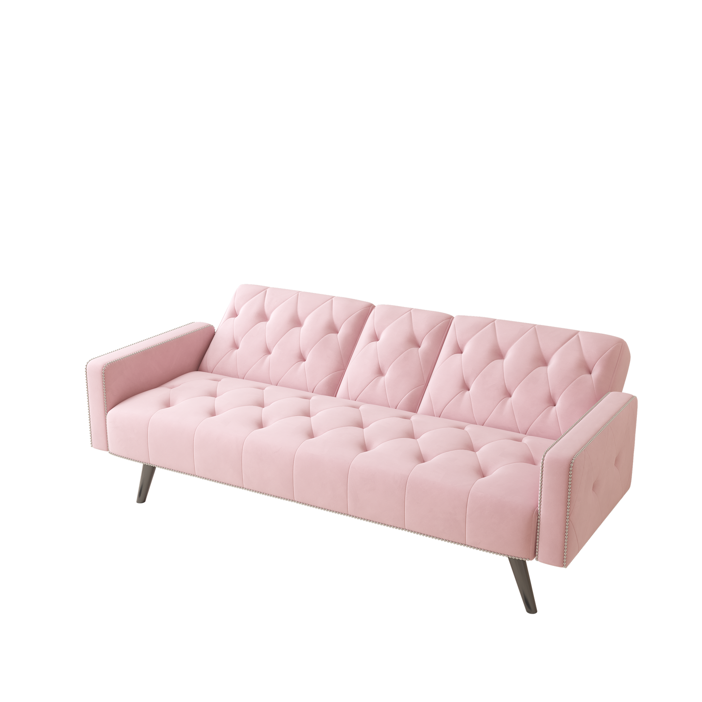 [SantaChoice] 1730 Sofa Bed Armrest with Nail Head Trim with Two Cup Holders 72" Pink Velvet Sofa for Small Spaces