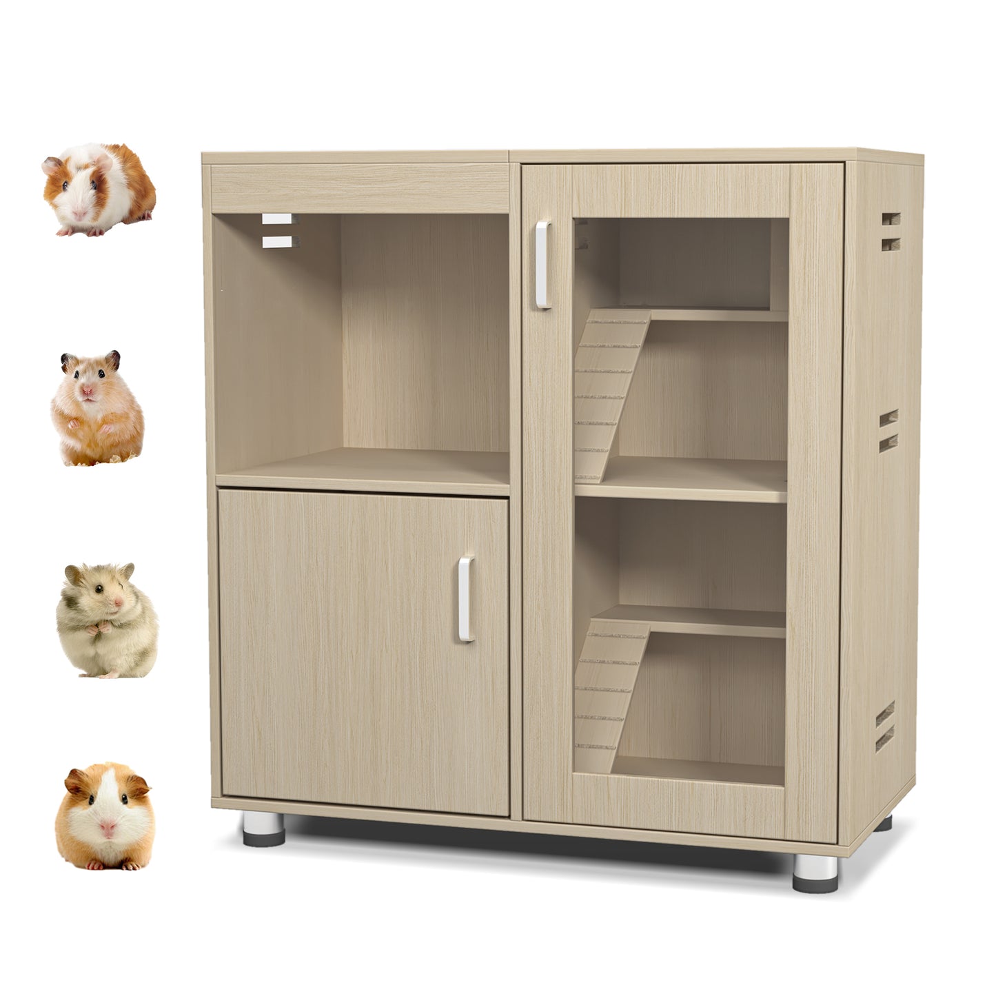 Hamster Cage, Small Animal Cage for Chinchilla/Rat, 4-Tier Guinea Pig Cage Wood with Acrylic Windows, Storage Cabinet, Openable Top, Hamster Cages and Habitats 31.50" L x15.75 " W x 34.65" H