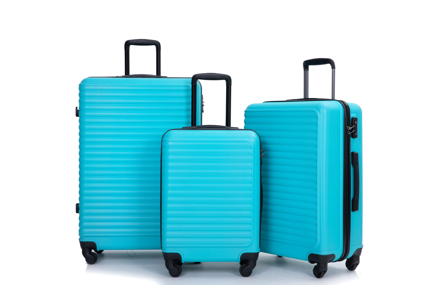 3 Piece Luggage Sets ABS Lightweight Suitcase with Two Hooks, Spinner Wheels, TSA Lock, (20/24/28) Turquoise