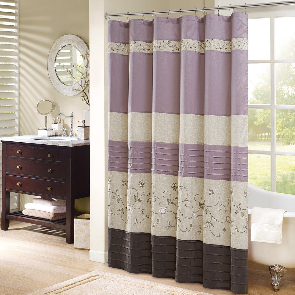 Faux Silk Embroidered Floral Shower Curtain