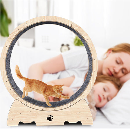 Cat Exercise Wheel for Indoor Cats, Cat Running Wheel with Carpeted Runway, Cat Sport Treadmill Wheel for Kitty's Longer Life, Fitness Weight Loss Device, 37" Natural Wood Color