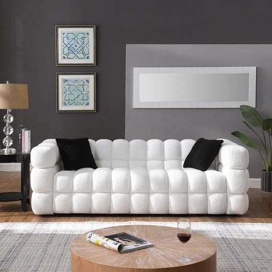 [SantaChoice] 84.3 length ,35.83" deepth ,human body structure for USA people,  marshmallow sofa,boucle sofa ,White color,3 seater