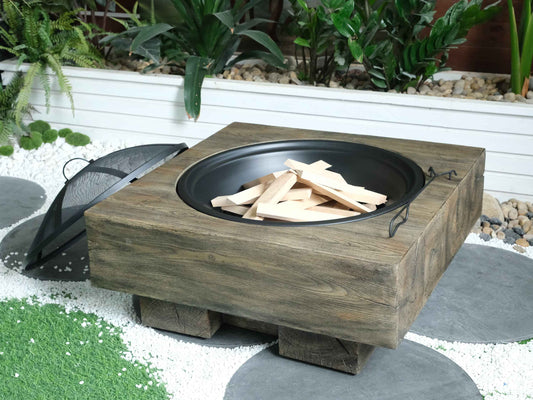 Wood-Fueled Outdoor Fire Pit with Wood Grain Design