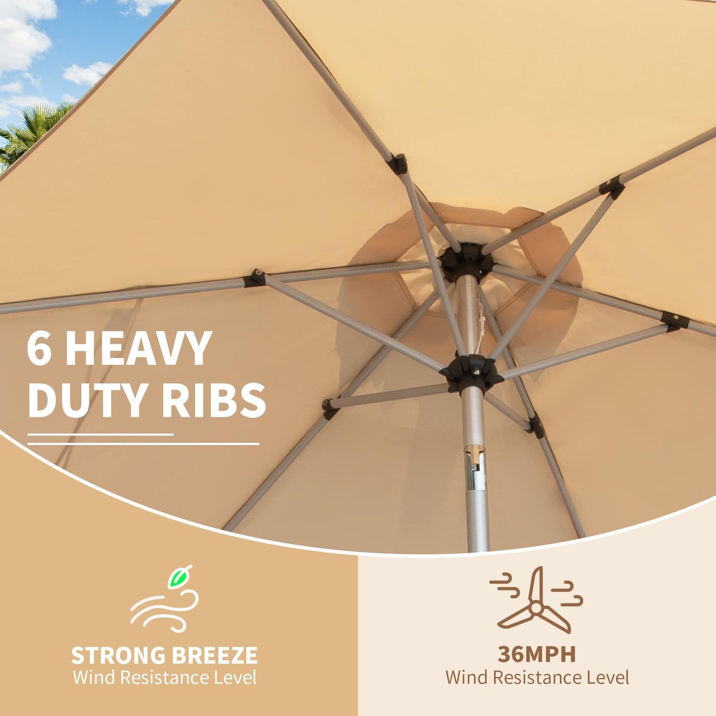 7.5FT Patio Umbrella, Outdoor Table Umbrella with Push Button Tilt and Crank, UV Protection Waterproof Market Sun Umbrella with 6 Sturdy Ribs for Garden, Deck, Backyard, Pool (Beige)