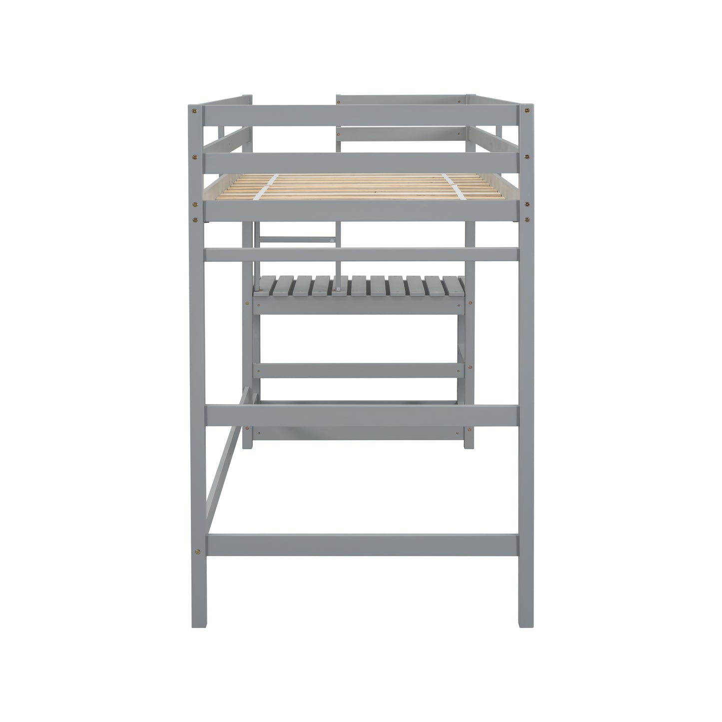 Twin Size High Loft Bed with Ladder landing Platform, Ladders, Guardrails,Grey