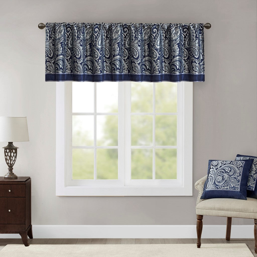 Jacquard Window Valance Navy 50x18'