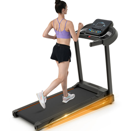 Compact Easy Folding Treadmill Motorized Running Jogging Machine with Audio Speakers and Incline Adjuster