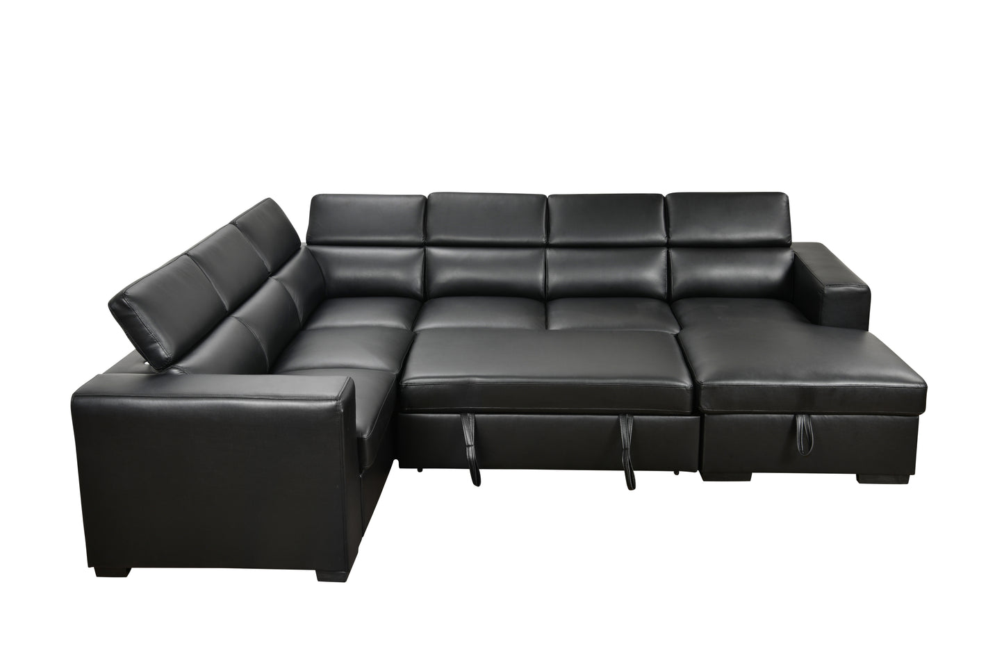 [SantaChoice] 123" Modern U Shaped 7-seat Sectional Sofa Couch with Adjustable Headrest, Sofa Bed with Storage Chaise-Pull Out Couch Bed for Living Room ,Black