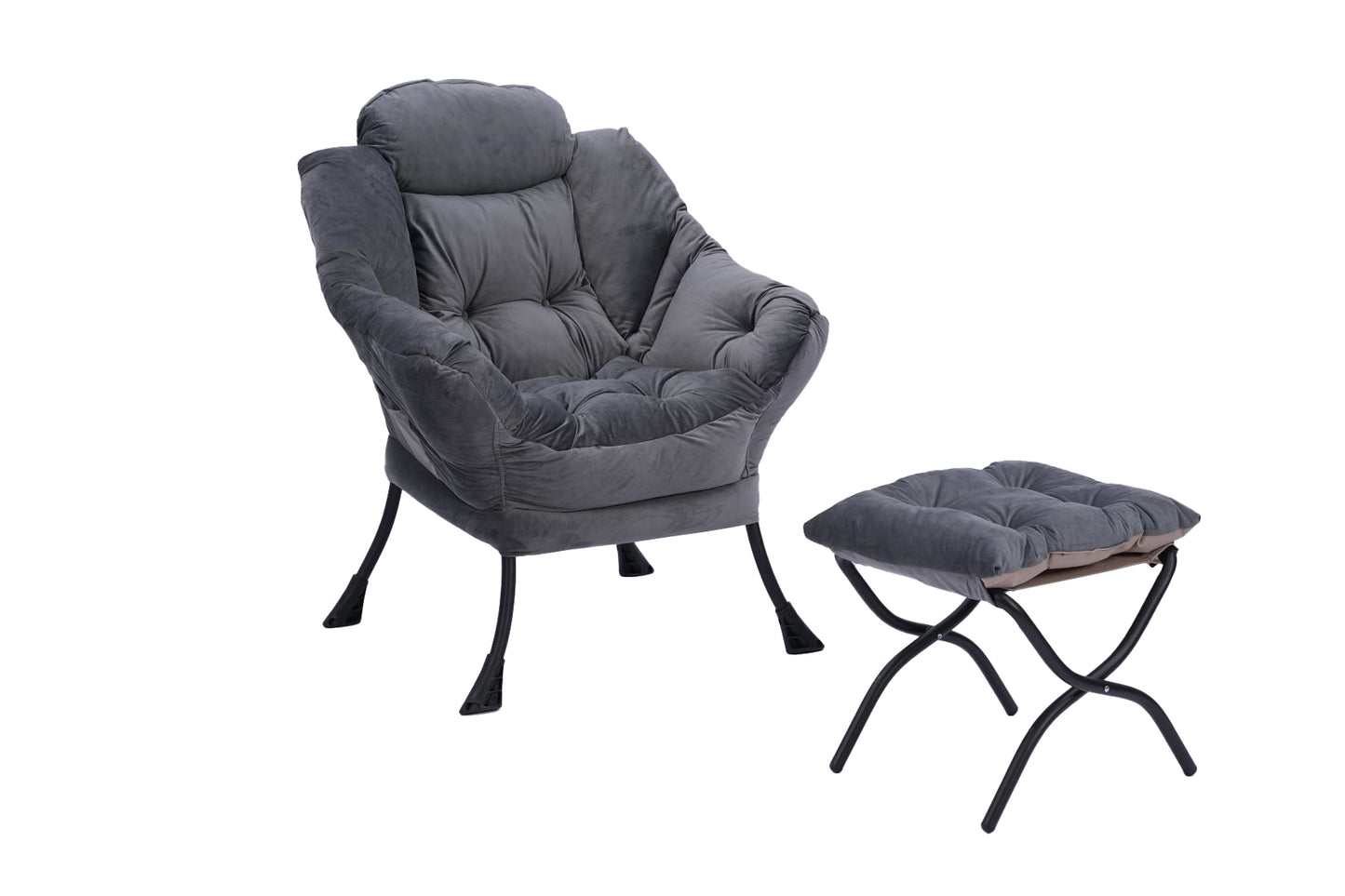 [SantaChoice] Living Room Chairs Modern Cotton Fabric Lazy Chair, Accent Contemporary Lounge Chair, Single Steel Frame Leisure Sofa Chair with Armrests and A Side Pocket (Dark Gray ) ,with ottoman ,with footrest