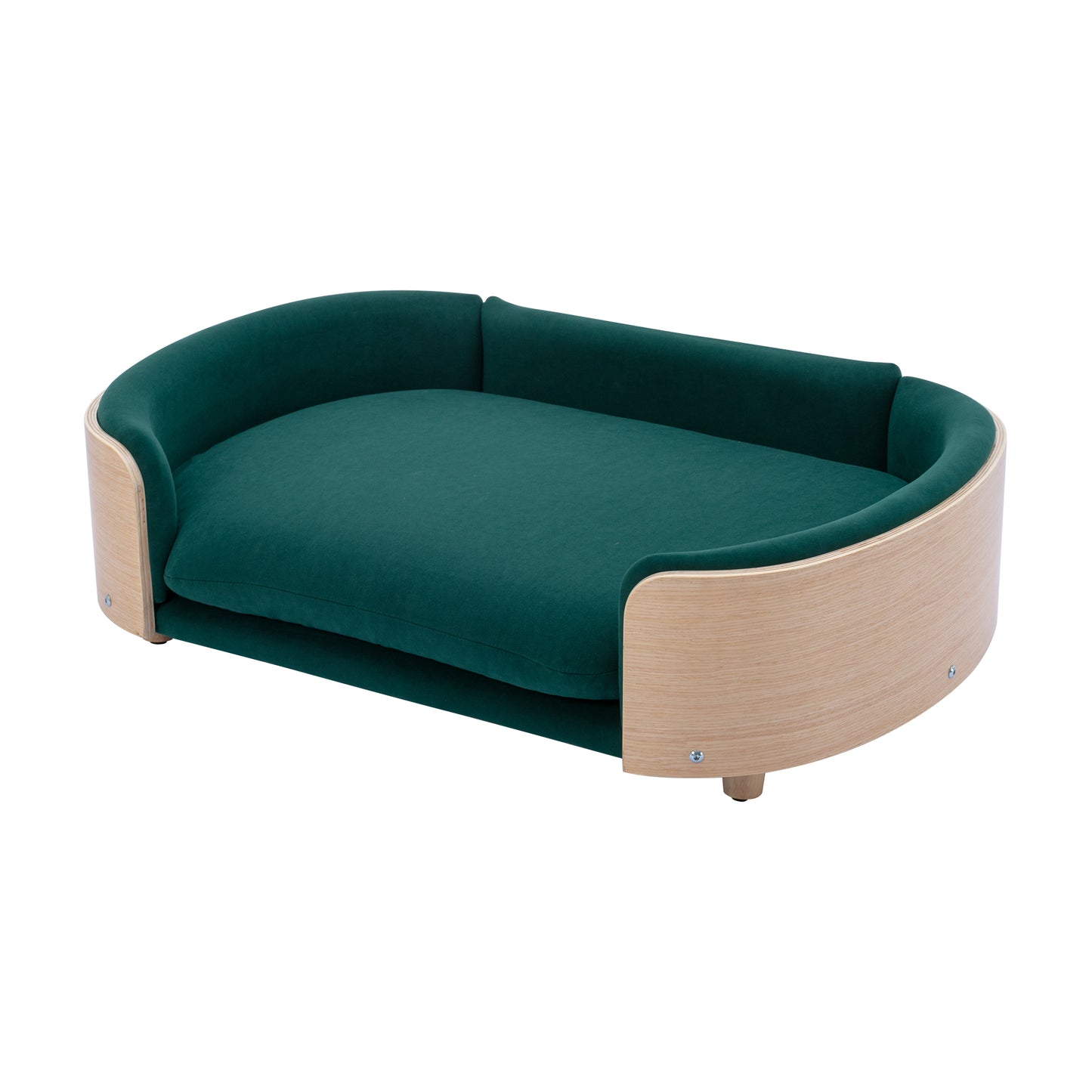 Scandinavian style Elevated Dog Bed Pet Sofa With Solid Wood legs and Bent Wood Back, Velvet Cushion,Large Size