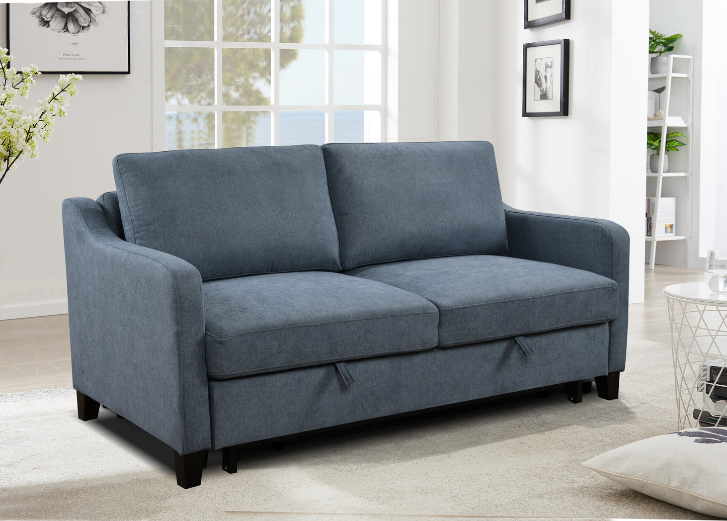 [SantaChoice] 69"3 in 1 Convertible Queen Sleeper Sofa Bed, Modern Fabric Loveseat Futon Sofa Couch w/Pullout Bed, Small Love Seat Lounge Sofa w/Reclining Backrest, Furniture for Living Room, Dark Blue