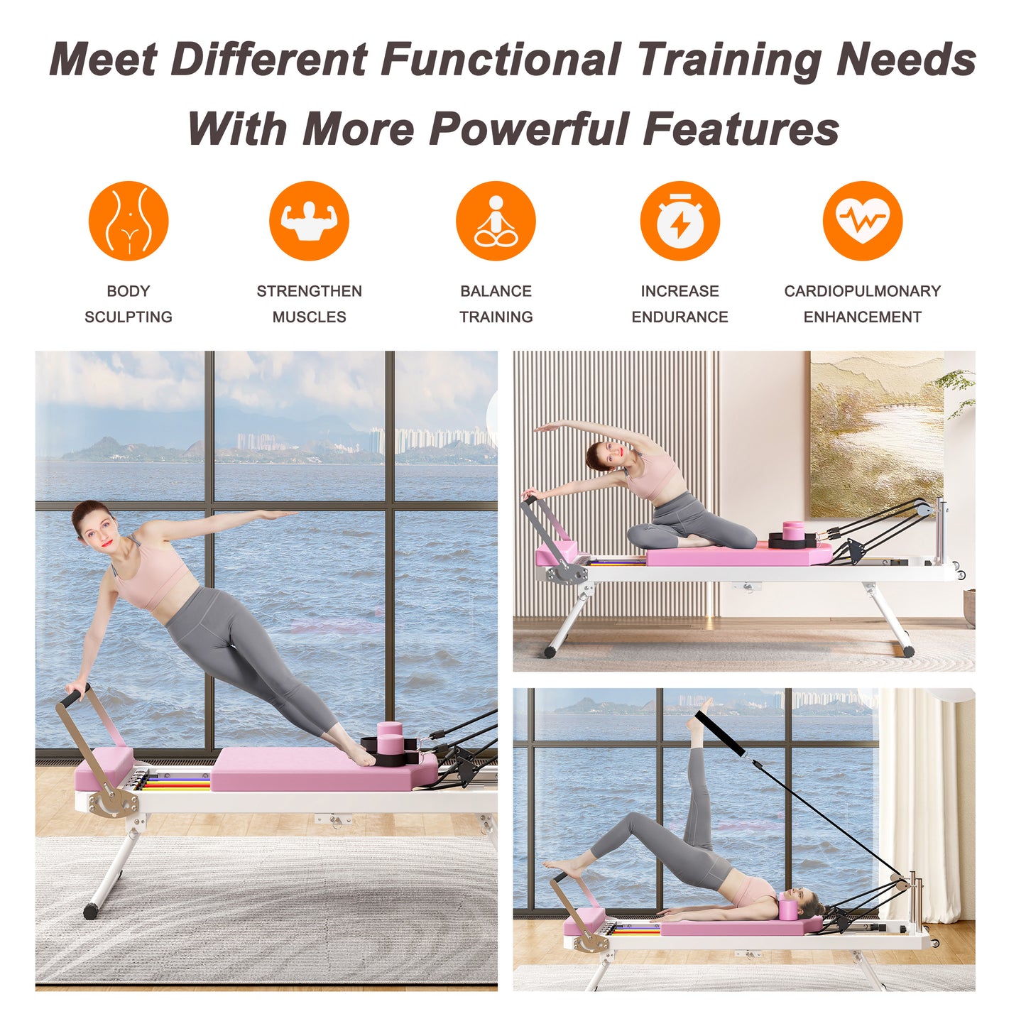 Pilates core bed, foldable home high quality, yoga studio with the same commercial fitness equipment, pink