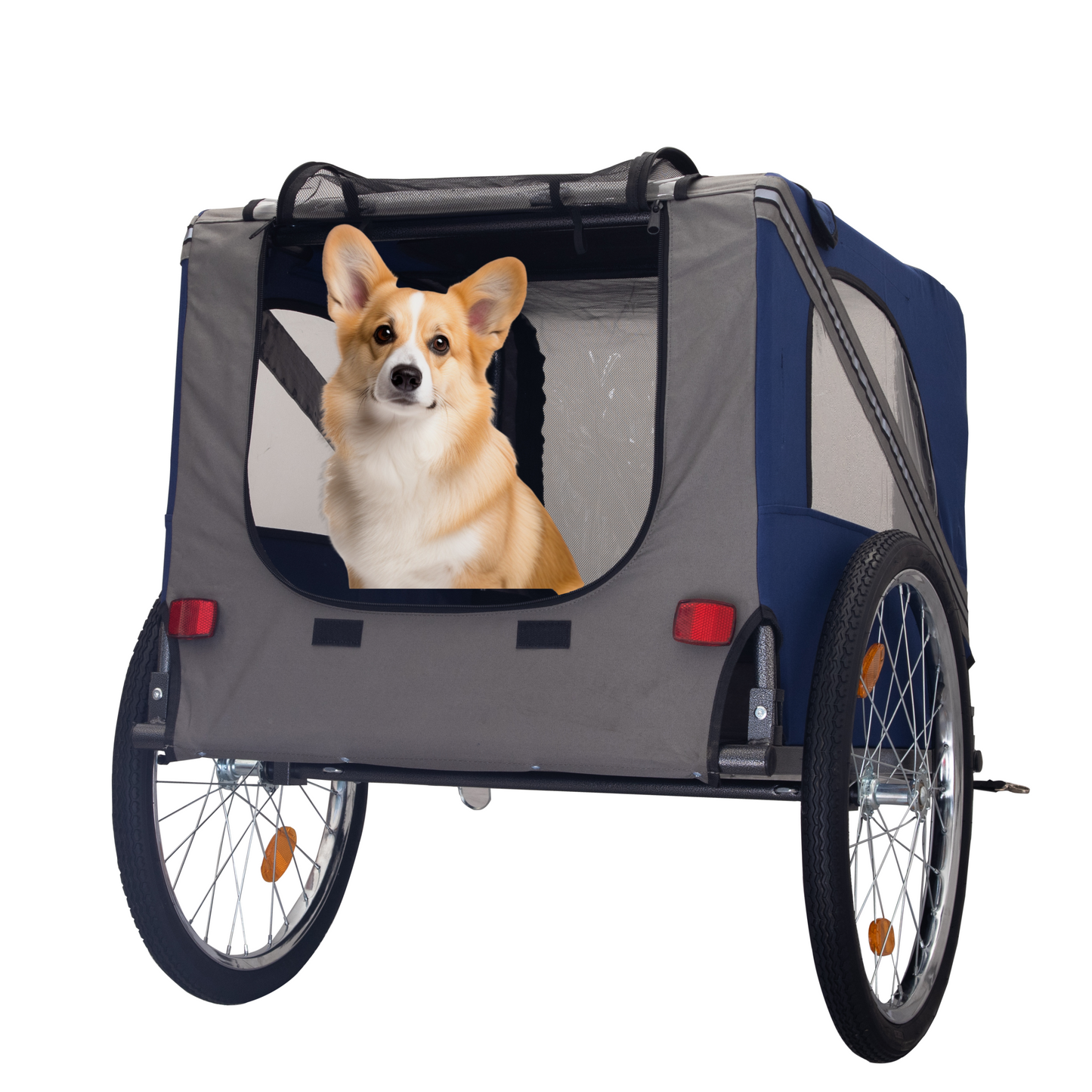 Dog Bike Trailer, Breathable Mesh Dog Cart with 3 Entrances, Safety Flag, 8 Reflectors, Folding Pet Carrier Wagon with 20 Inch Wheels, Bicycle Carrier for Medium and Small Sized Dogs