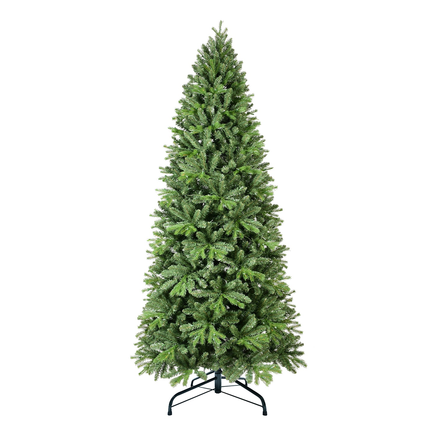 8FT Pre-Lit Slim Christmas Tree, Green, Fir Xmas 'Feel Real' Artificial Tree, White Lights, Metal Hinged, Foldable Base