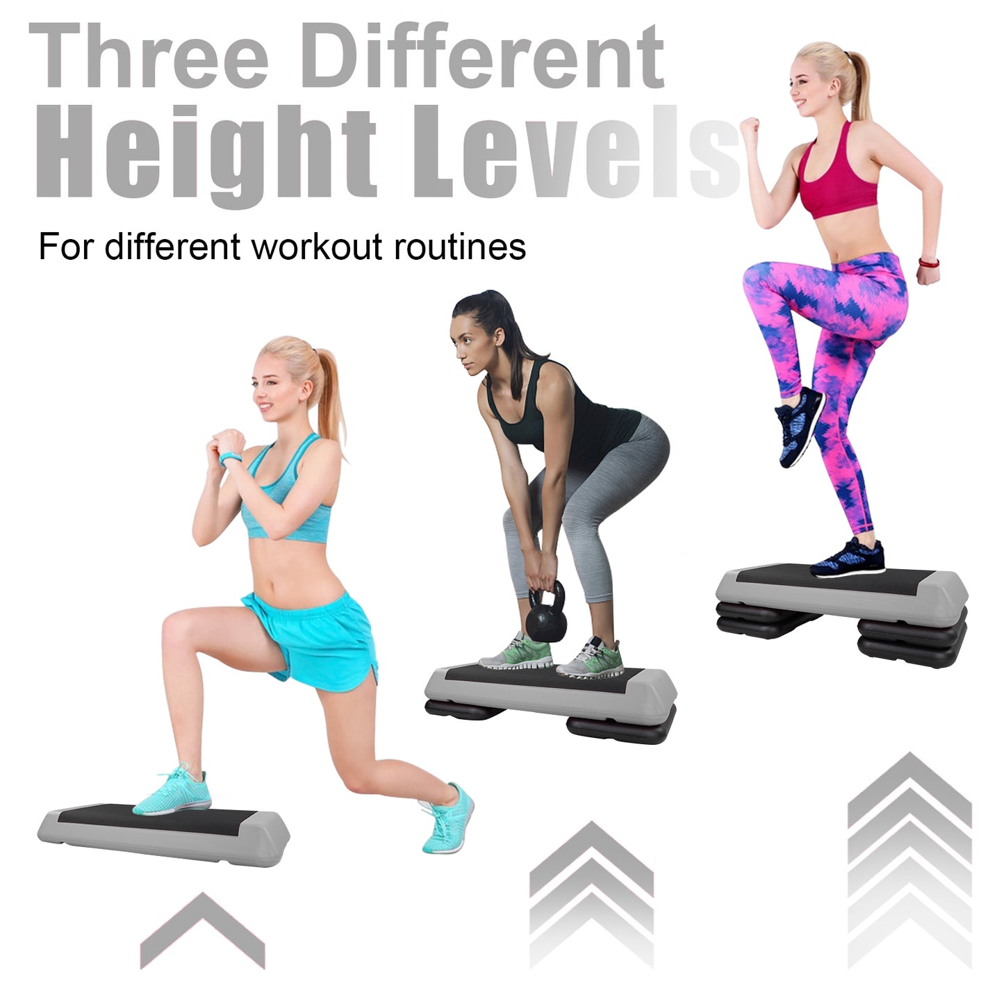 The Grey Aerobic Step Platform with 4 Risers Adjustable, Health Club Size Steppers for Exercise with risers for adjustable Home Workout, stair stepper for exercise and home gym