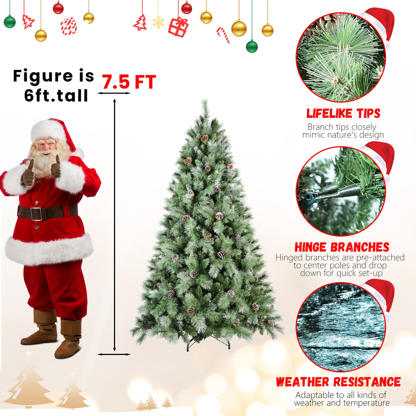 7ft Scotch Pine Christmas Tree, Premium Frosted Pre-Decorated Artificial Holiday Decor w/ 1,348 Branch Tips, Xmas Trees for Holiday Party Decoration