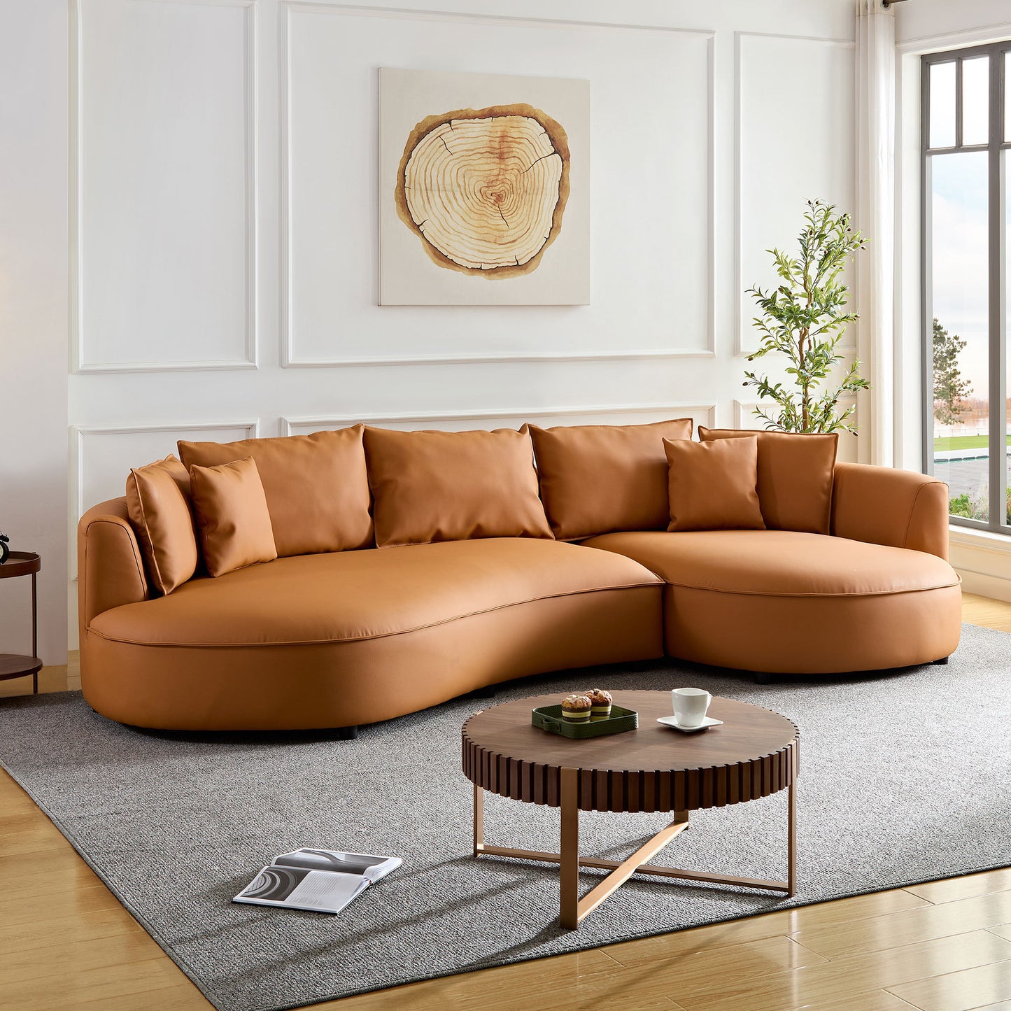 [SantaChoice] Modern Sectional curved Sofa Couch for Living Room,Upholstered 5-Seat Sofa Couch Eco-leather Couch Set for Apartment Office,Orange