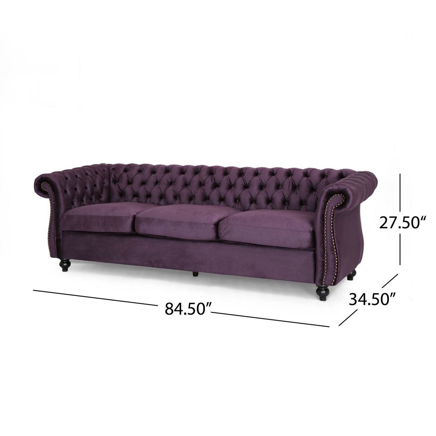 [SantaChoice] Luxurious 3-Seater Purple Velvet Sofa, Featuring a Classic Design with Modern Elegance, Perfect for Adding Sophistication and Style to Any Living Room, Plush Comfort and Durable Craftsmanship