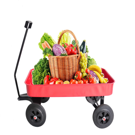 Garden cart Reuniong  Railing,  solid Wheels, All Terrain Cargo Wagon with 280lbs Weight Capacity, Red