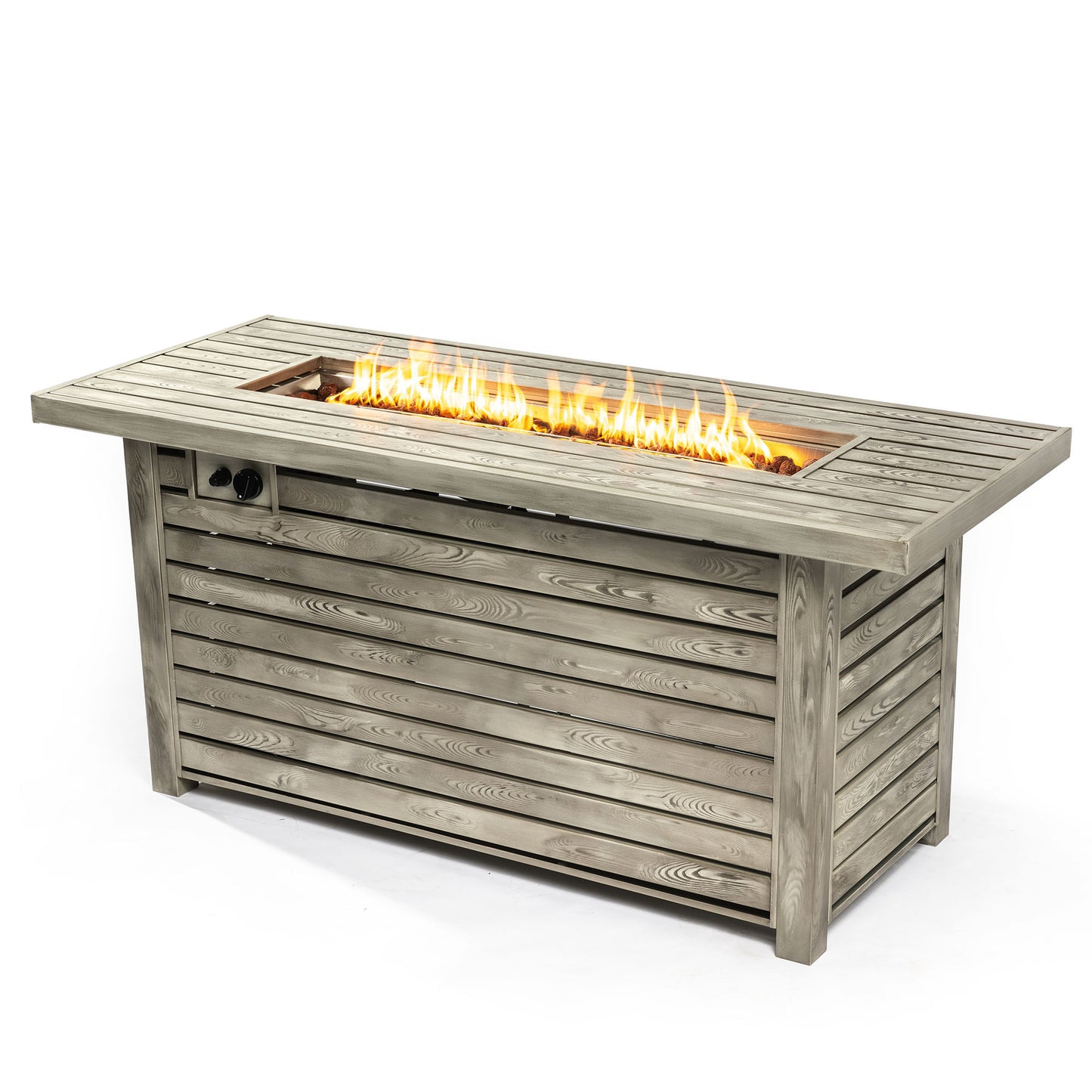 54inch Outdoor Fire Table Steel Fire Pit Table with Wood Grain Surface