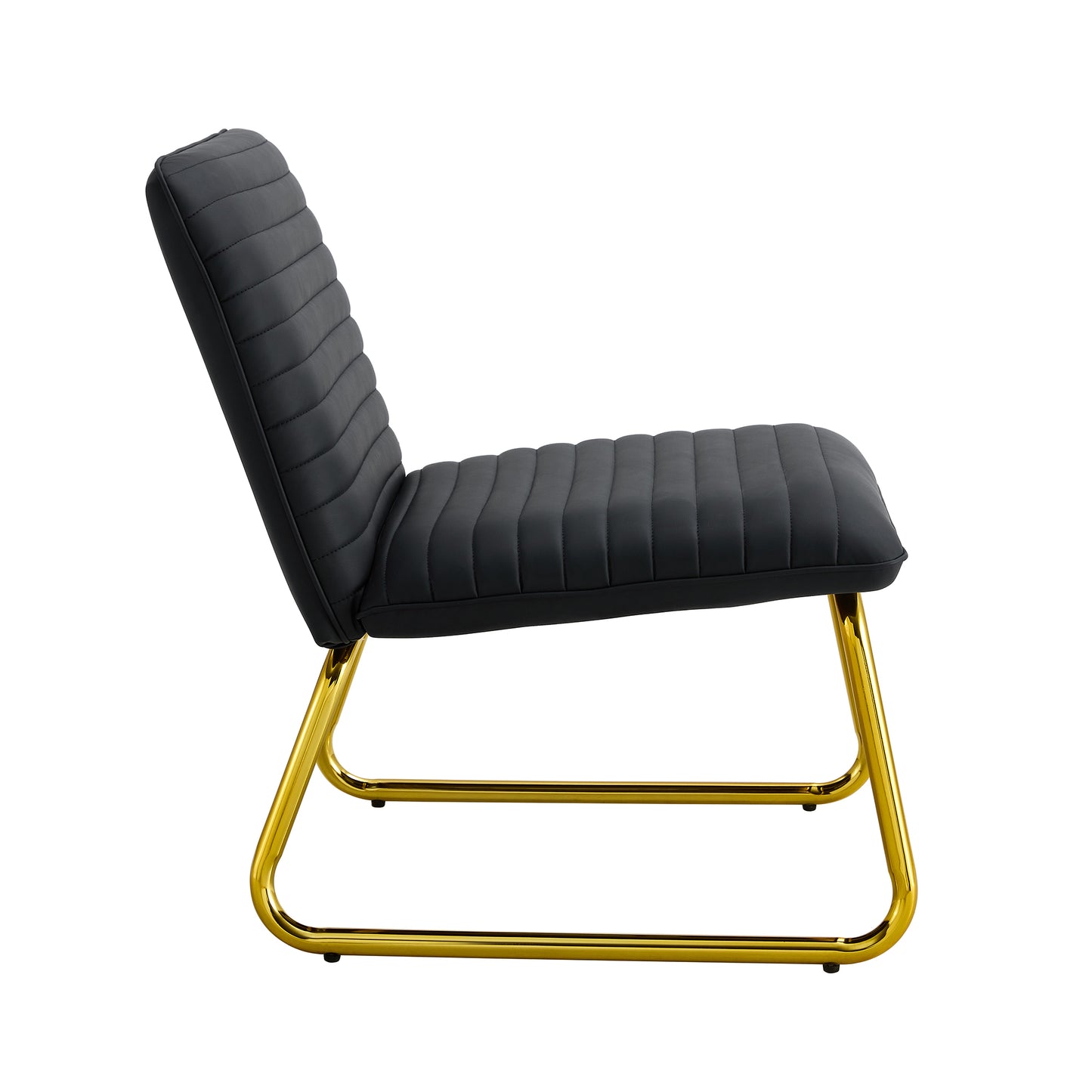 [SantaChoice] Black minimalist armless sofa chair with PU backrest and golden metal legs, suitable for offices, restaurants, kitchens, and bedrooms