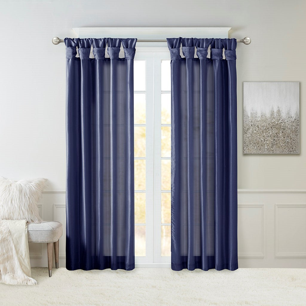 Twist Tab Lined Window Curtain Panel Navy 50x108'